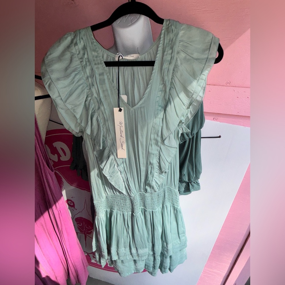 Mustard Seed Mint Green Ruffled V-Neck Dress size large NWT 💓